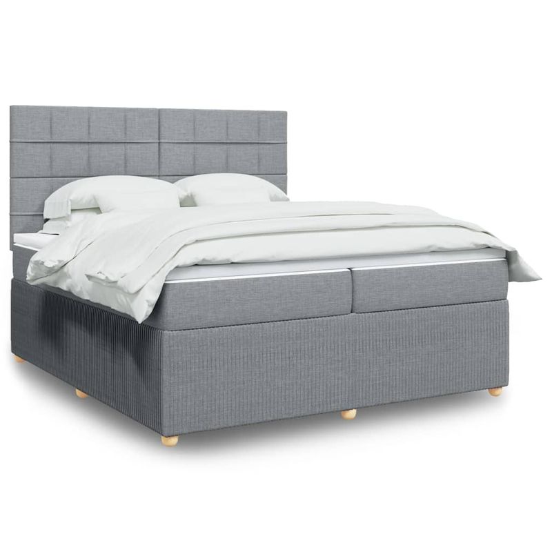 Casa si Gradina - Mobilier - Paturi si accesorii - Paturi - Pat box spring cu saltea, gri deschis, 200x200 cm, textil - Infinity.ro