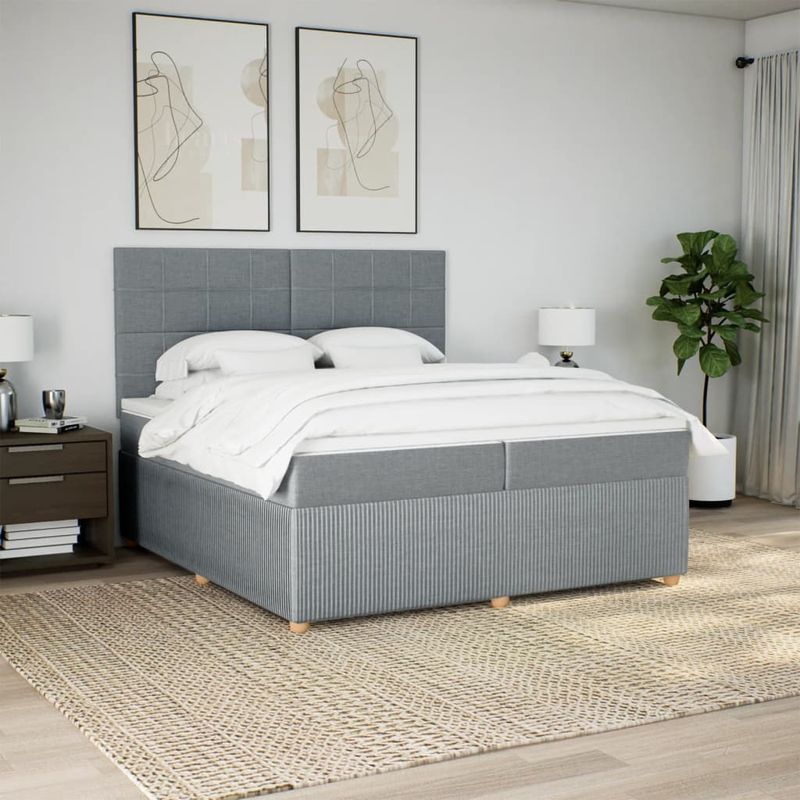 Casa si Gradina - Mobilier - Paturi si accesorii - Paturi - Pat box spring cu saltea, gri deschis, 200x200 cm, textil - Infinity.ro