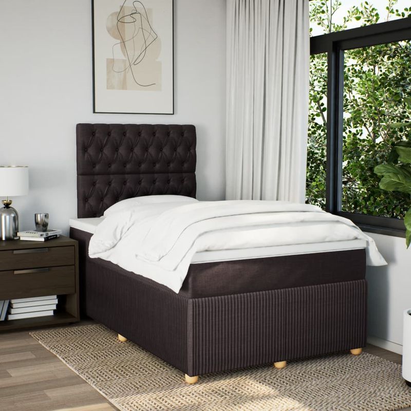 Casa si Gradina - Mobilier - Paturi si accesorii - Paturi - Pat box spring cu saltea, maro inchis, 120x190 cm, textil - Infinity.ro