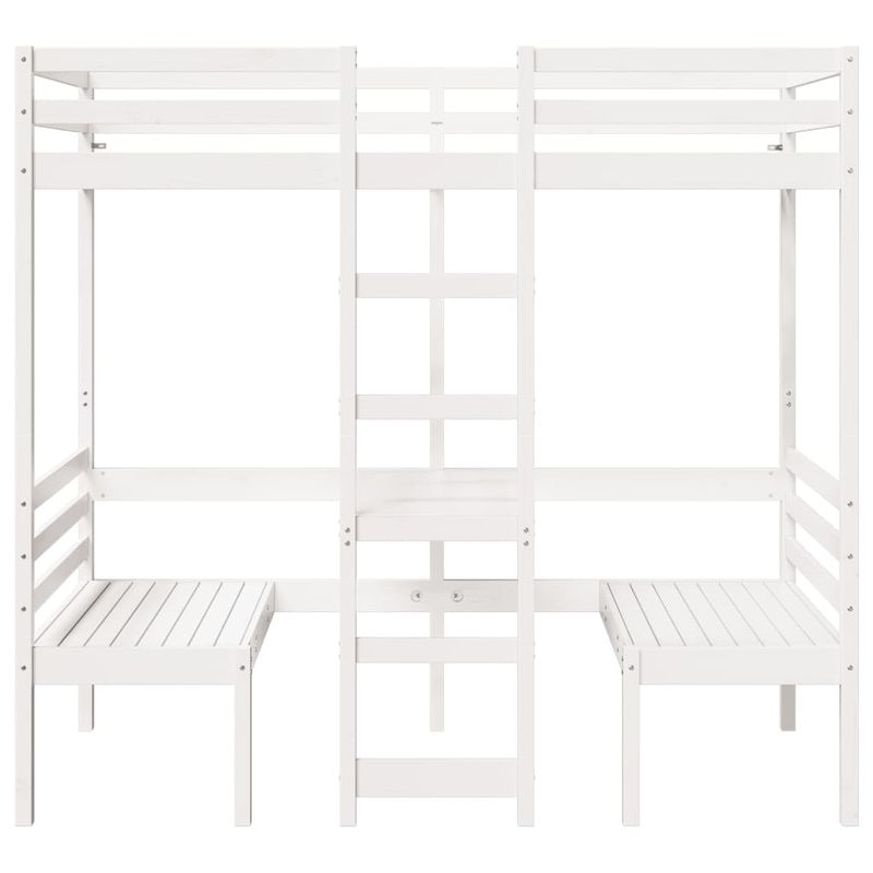 Casa si Gradina - Mobilier - Paturi si accesorii - Paturi - Cadru pat etajat, birou/scaune, alb, 75x190 cm, lemn masiv pin - Infinity.ro