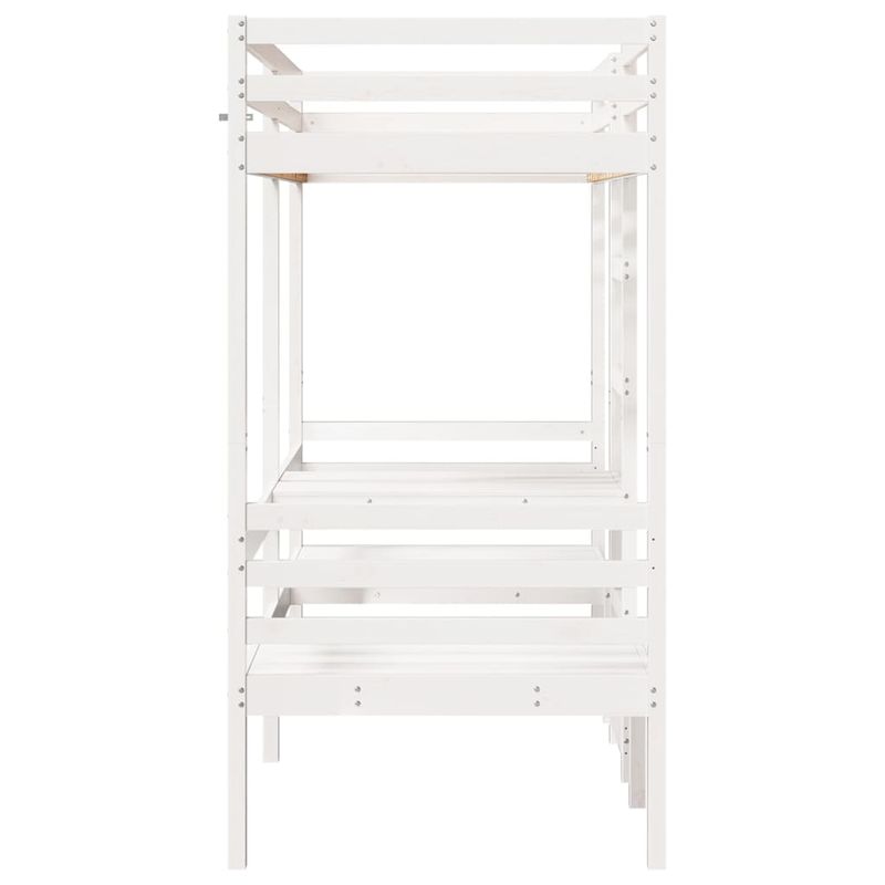 Casa si Gradina - Mobilier - Paturi si accesorii - Paturi - Cadru pat etajat, birou/scaune, alb, 75x190 cm, lemn masiv pin - Infinity.ro