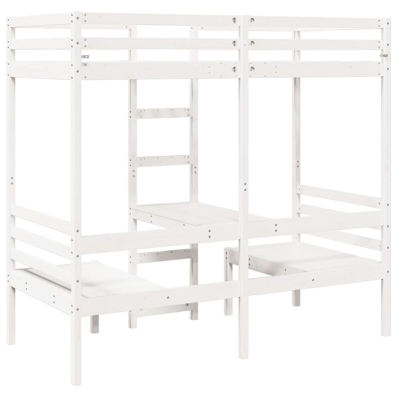 Casa si Gradina - Mobilier - Paturi si accesorii - Paturi - Cadru pat etajat, birou/scaune, alb, 75x190 cm, lemn masiv pin - Infinity.ro