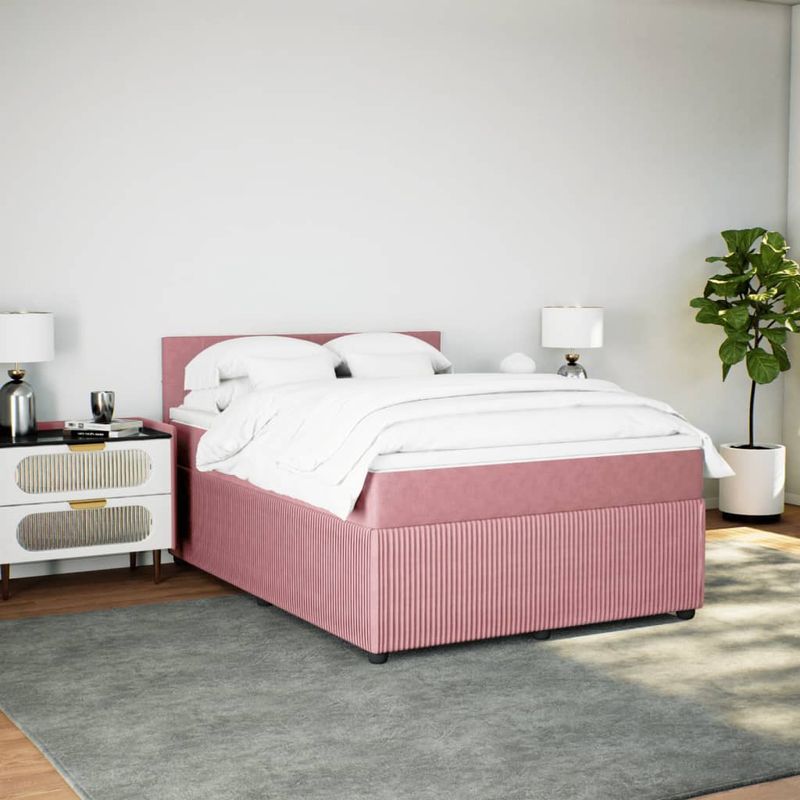 Casa si Gradina - Mobilier - Paturi si accesorii - Paturi - Pat box spring cu saltea, roz, 140x200 cm, catifea - Infinity.ro
