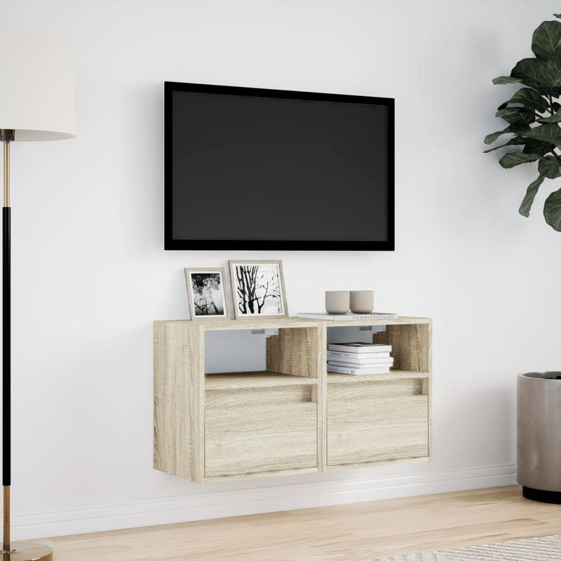 Casa si Gradina - Mobilier - Comode si corpuri - Comode - Comoda TV de perete cu LED, 2 buc. stejar sonoma, 41x31x45 cm - Infinity.ro