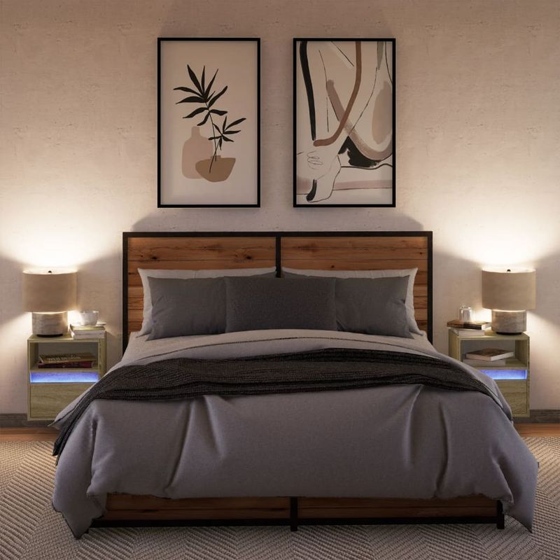 Casa si Gradina - Mobilier - Comode si corpuri - Comode - Comoda TV de perete cu LED, 2 buc. stejar sonoma, 41x31x45 cm - Infinity.ro