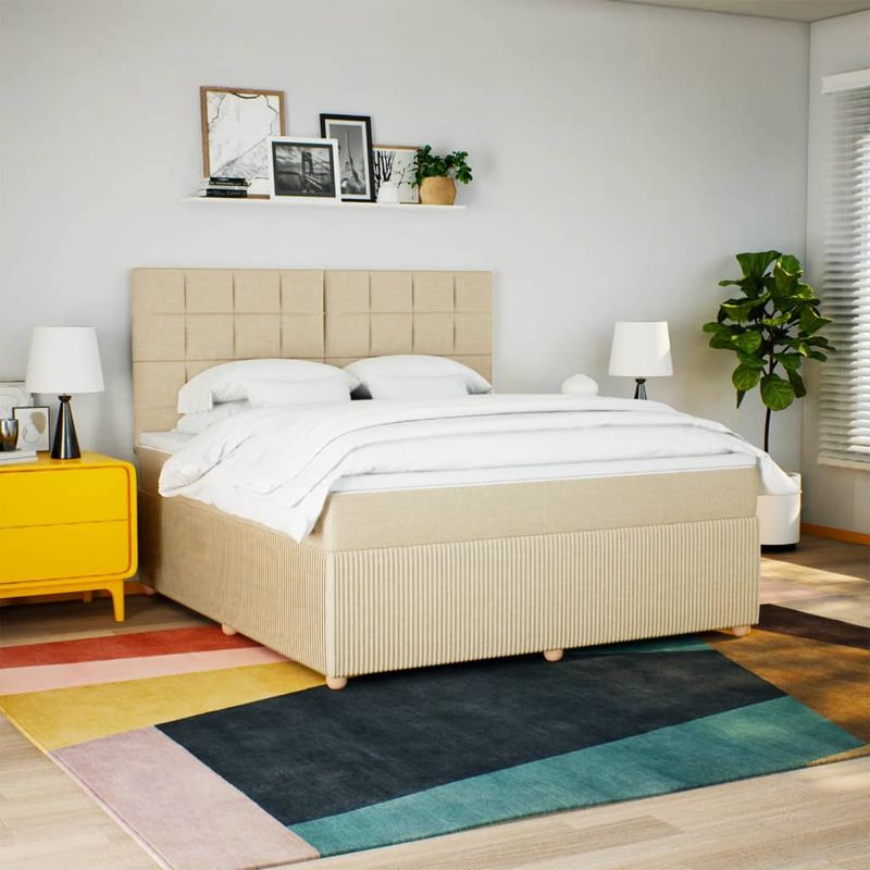 Casa si Gradina - Mobilier - Paturi si accesorii - Paturi - Pat continental cu saltea, crem, 180x200 cm, textil - Infinity.ro