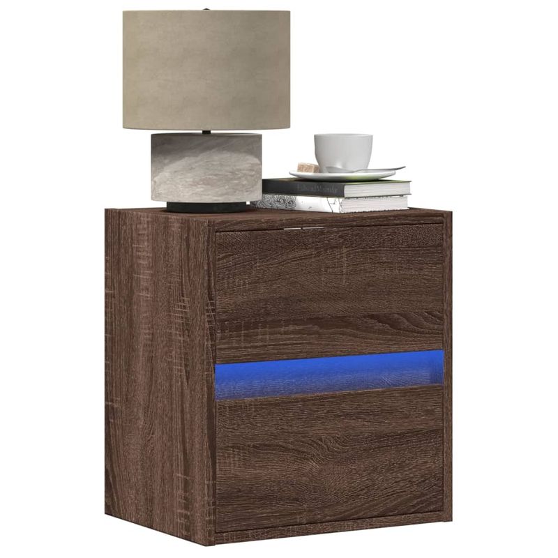 Casa si Gradina - Mobilier - Comode si corpuri - Noptiere - Noptiere montate pe perete cu lumini LED, 2 buc., stejar maro - Infinity.ro