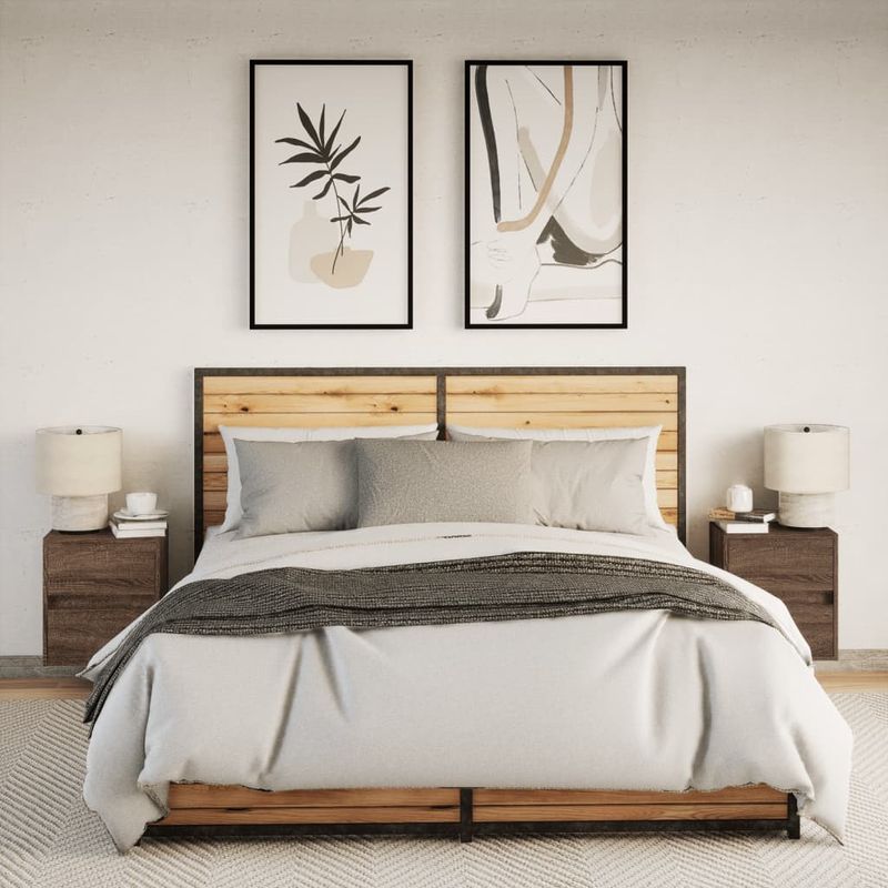 Casa si Gradina - Mobilier - Comode si corpuri - Noptiere - Noptiere montate pe perete cu lumini LED, 2 buc., stejar maro - Infinity.ro