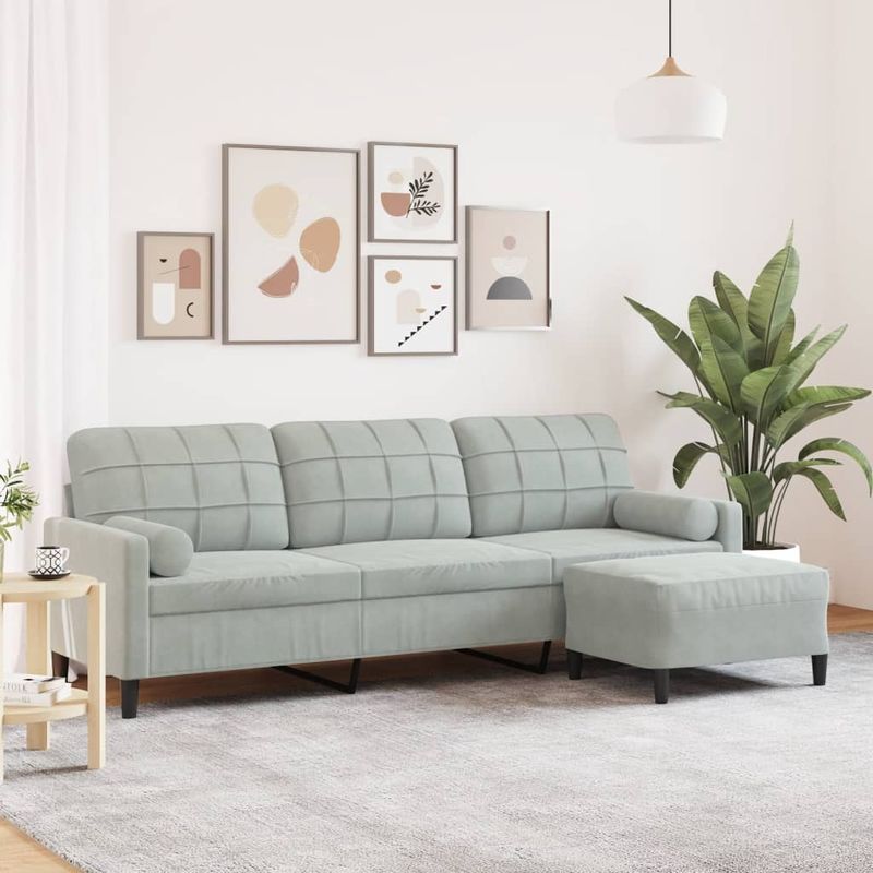 Casa si Gradina - Mobilier - Canapele si coltare - Canapele - Canapea cu 3 locuri si taburet, gri deschis, 210 cm, catifea - Infinity.ro