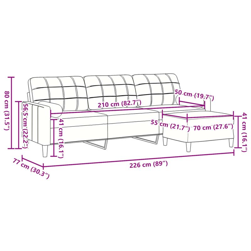 Casa si Gradina - Mobilier - Canapele si coltare - Canapele - Canapea cu 3 locuri si taburet, gri deschis, 210 cm, catifea - Infinity.ro