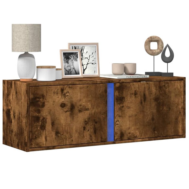 Casa si Gradina - Mobilier - Comode si corpuri - Comode - Dulap TV de perete cu lumini LED, stejar fumuriu, 100x31x35 cm - Infinity.ro