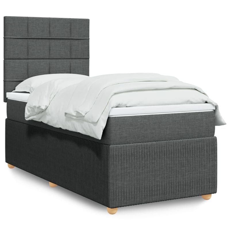 Casa si Gradina - Mobilier - Paturi si accesorii - Paturi - Pat box spring cu saltea, gri inchis, 80x200 cm, textil - Infinity.ro