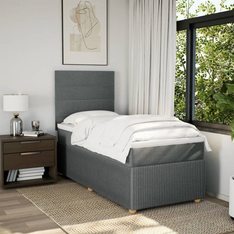 Casa si Gradina - Mobilier - Paturi si accesorii - Paturi - Pat box spring cu saltea, gri inchis, 80x200 cm, textil - Infinity.ro