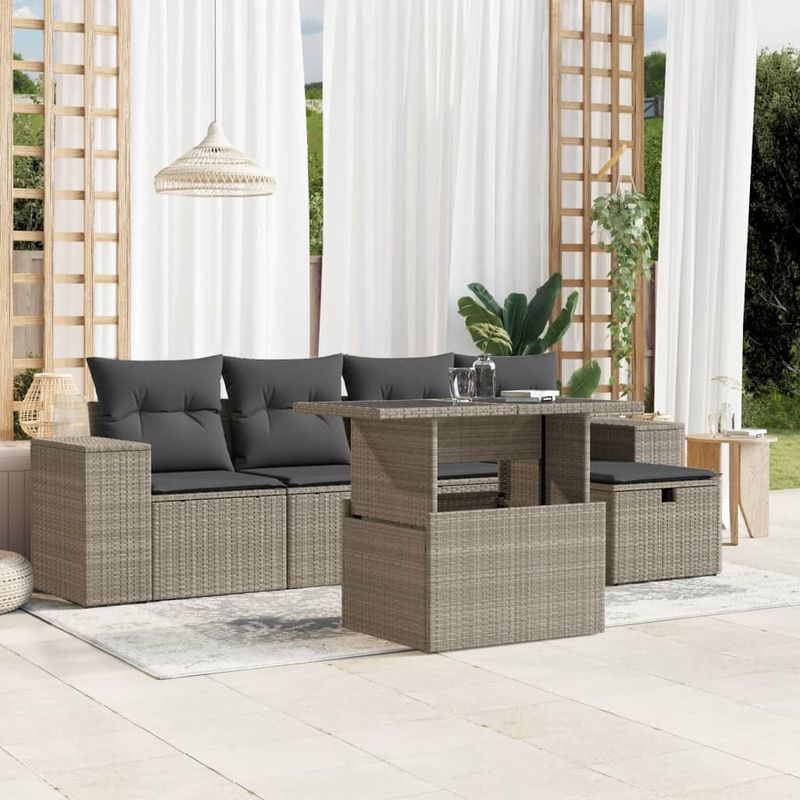 Casa si Gradina - Gradina si terasa - Mobilier exterior - Seturi mobila gradina - Set canapele de gradina cu perne, 6 piese gri deschis poliratan - Infinity.ro