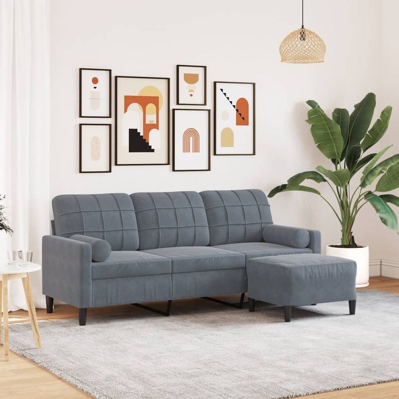 Casa si Gradina - Mobilier - Canapele si coltare - Canapele - Canapea cu 3 locuri si taburet, gri inchis, 180 cm, catifea - Infinity.ro