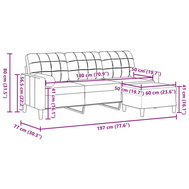 Casa si Gradina - Mobilier - Canapele si coltare - Canapele - Canapea cu 3 locuri si taburet, gri inchis, 180 cm, catifea - Infinity.ro