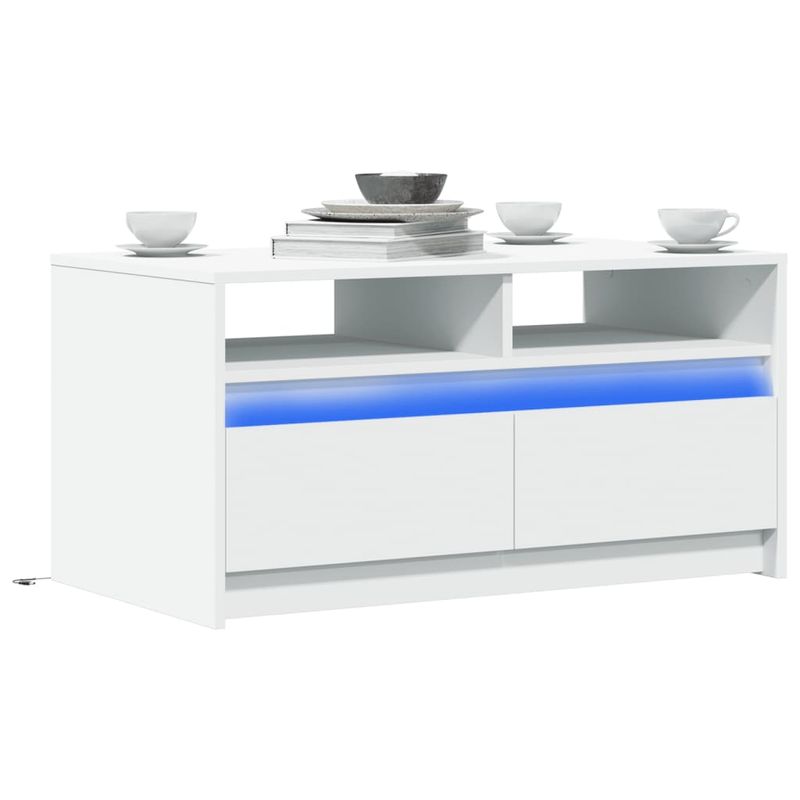Casa si Gradina - Mobilier - Mese si birouri - Masute de cafea - Masuta de cafea cu lumini LED, alb, lemn prelucrat - Infinity.ro