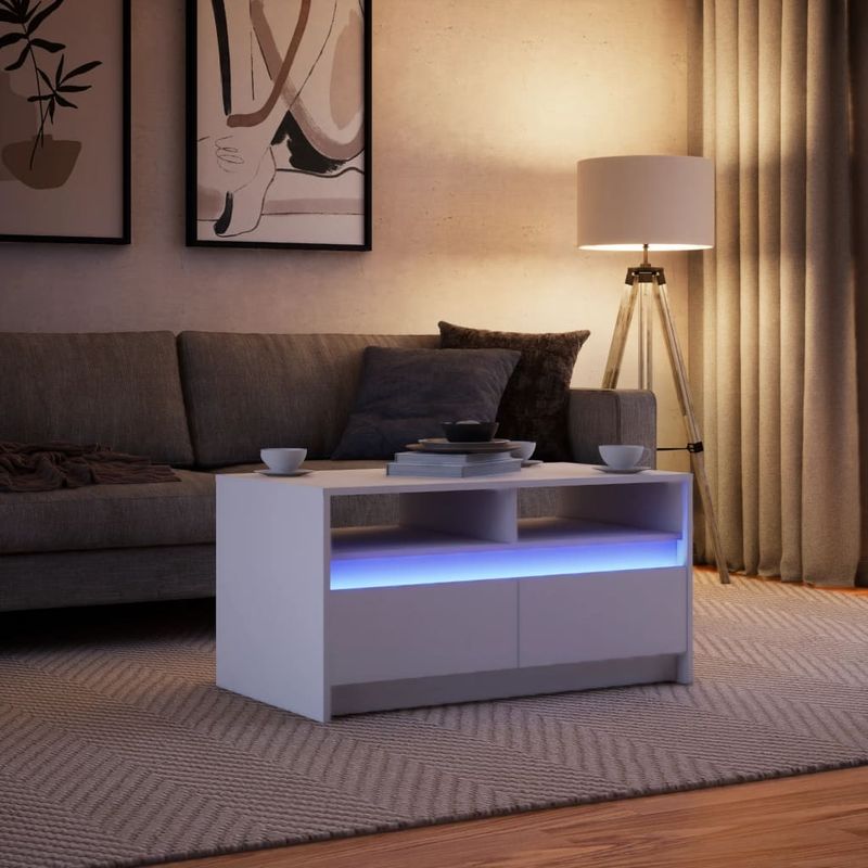 Casa si Gradina - Mobilier - Mese si birouri - Masute de cafea - Masuta de cafea cu lumini LED, alb, lemn prelucrat - Infinity.ro