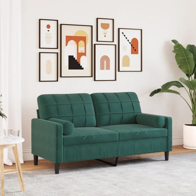 Casa si Gradina - Mobilier - Canapele si coltare - Canapele - Canapea cu 2 locuri cu pernute, verde inchis, 140 cm, catifea - Infinity.ro