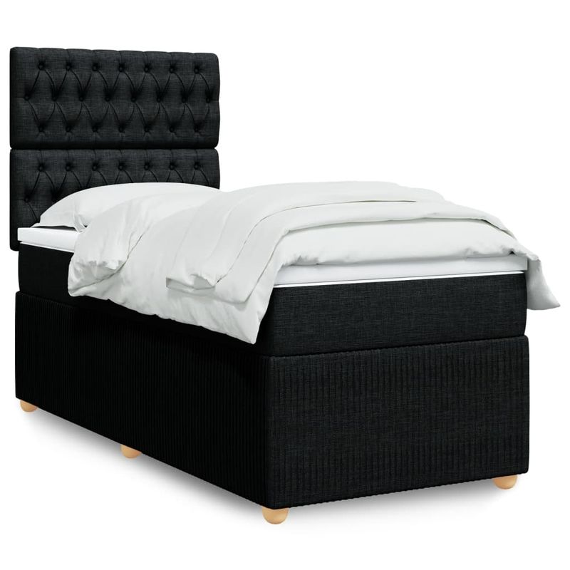Casa si Gradina - Mobilier - Paturi si accesorii - Paturi - Pat box spring cu saltea, negru, 90x200 cm, textil - Infinity.ro