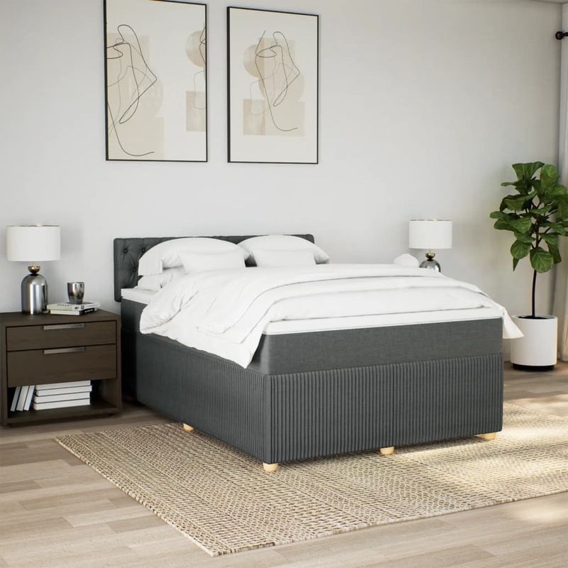 Casa si Gradina - Mobilier - Paturi si accesorii - Paturi - Pat box spring cu saltea, gri inchis, 140x200 cm, textil - Infinity.ro