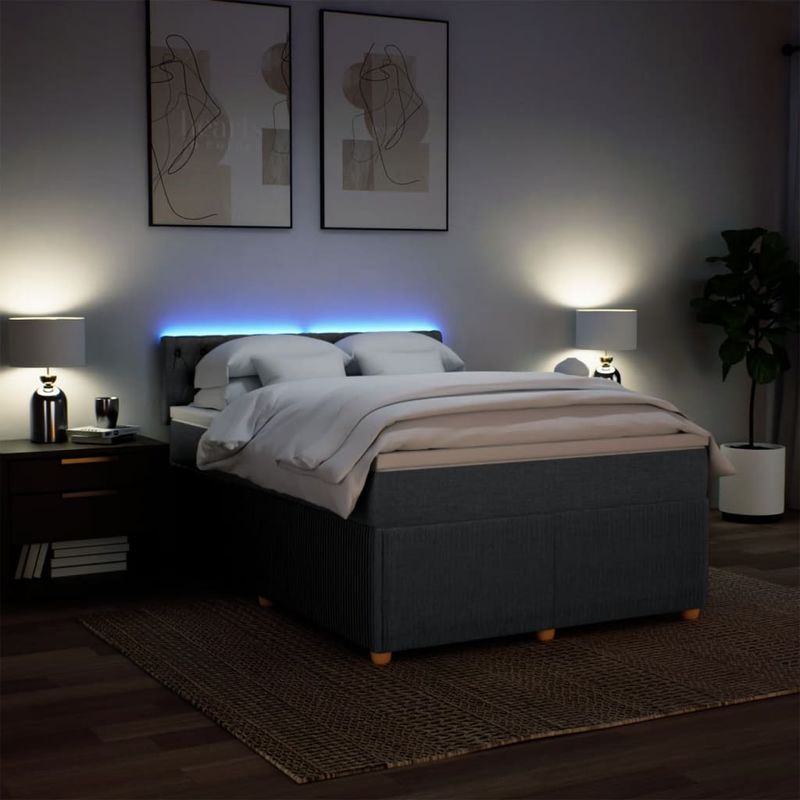 Casa si Gradina - Mobilier - Paturi si accesorii - Paturi - Pat box spring cu saltea, gri inchis, 140x200 cm, textil - Infinity.ro
