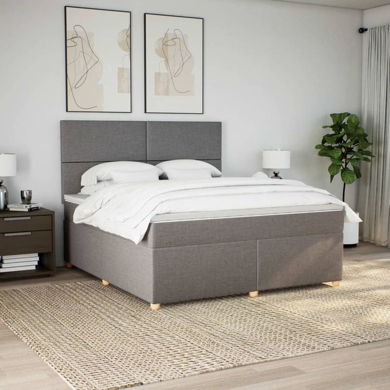 Casa si Gradina - Mobilier - Paturi si accesorii - Paturi - Pat continental cu saltea, gri taupe, 180x200 cm, textil - Infinity.ro