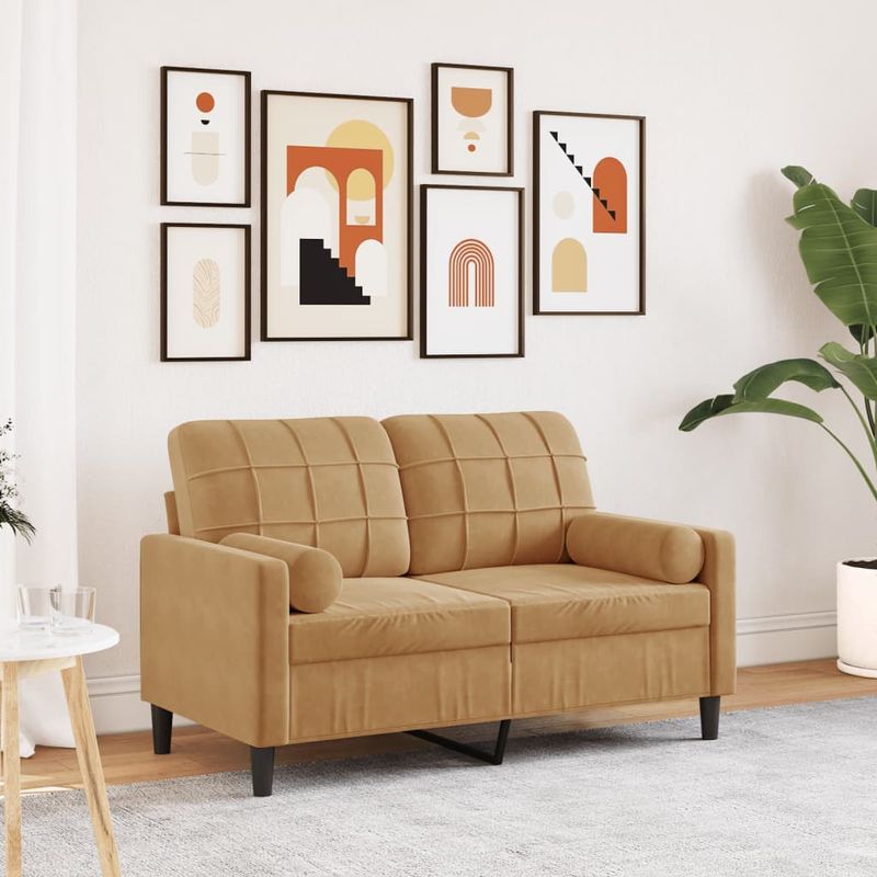 Casa si Gradina - Mobilier - Canapele si coltare - Canapele - Canapea cu 2 locuri cu pernute, maro, 120 cm, catifea - Infinity.ro