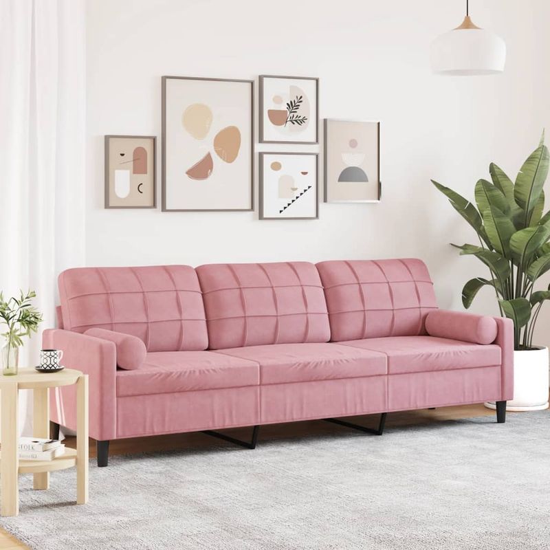 Casa si Gradina - Mobilier - Canapele si coltare - Canapele - Canapea cu 3 locuri cu pernute, roz, 210 cm, catifea - Infinity.ro