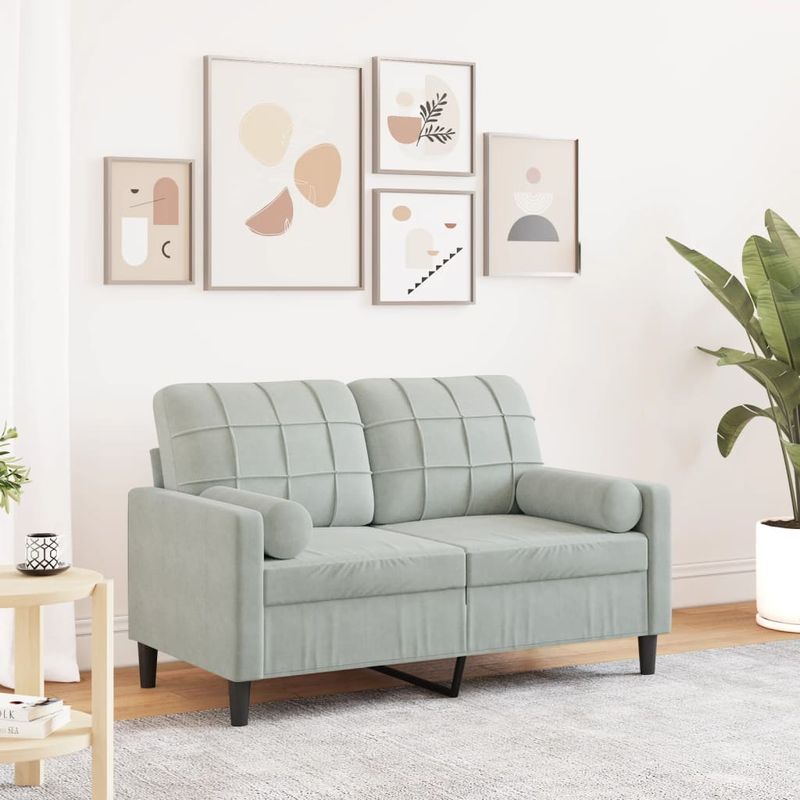 Casa si Gradina - Mobilier - Canapele si coltare - Canapele - Canapea cu 2 locuri cu pernute, gri deschis, 120 cm, catifea - Infinity.ro