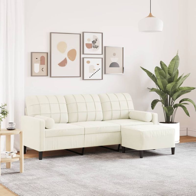 Casa si Gradina - Mobilier - Canapele si coltare - Canapele - Canapea cu 3 locuri si taburet, crem, 180 cm, catifea - Infinity.ro