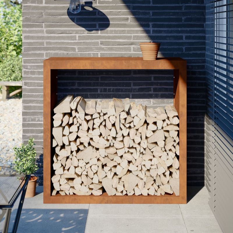 Casa si Gradina - Termice - Sobe, Seminee si accesorii - Accesorii seminee si sobe - Suport pentru lemne de foc, 100x40x100 cm, otel corten - Infinity.ro