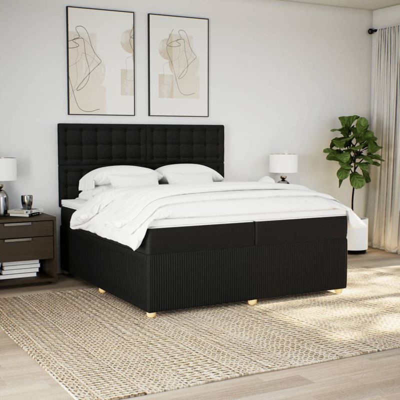 Casa si Gradina - Mobilier - Paturi si accesorii - Paturi - Pat box spring cu saltea, negru, 200x200 cm, textil - Infinity.ro