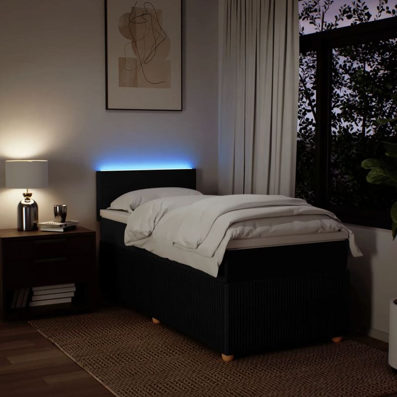 Casa si Gradina - Mobilier - Paturi si accesorii - Paturi - Pat box spring cu saltea, negru, 80x200 cm, textil - Infinity.ro