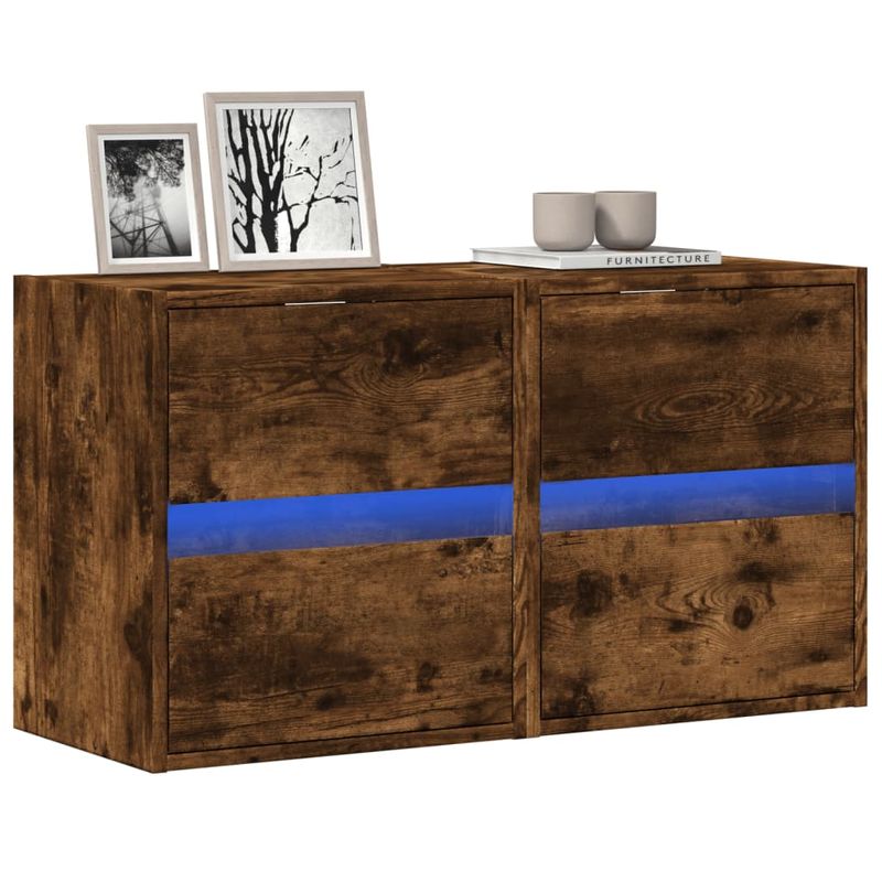 Casa si Gradina - Mobilier - Comode si corpuri - Comode - Comoda TV de perete cu LED, 2 buc. stejar fumuriu, 41x31x45 cm - Infinity.ro