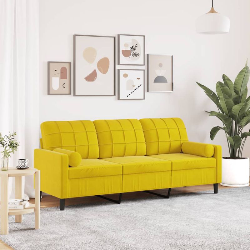 Casa si Gradina - Mobilier - Canapele si coltare - Canapele - Canapea cu 3 locuri cu pernute, galben, 180 cm, catifea - Infinity.ro