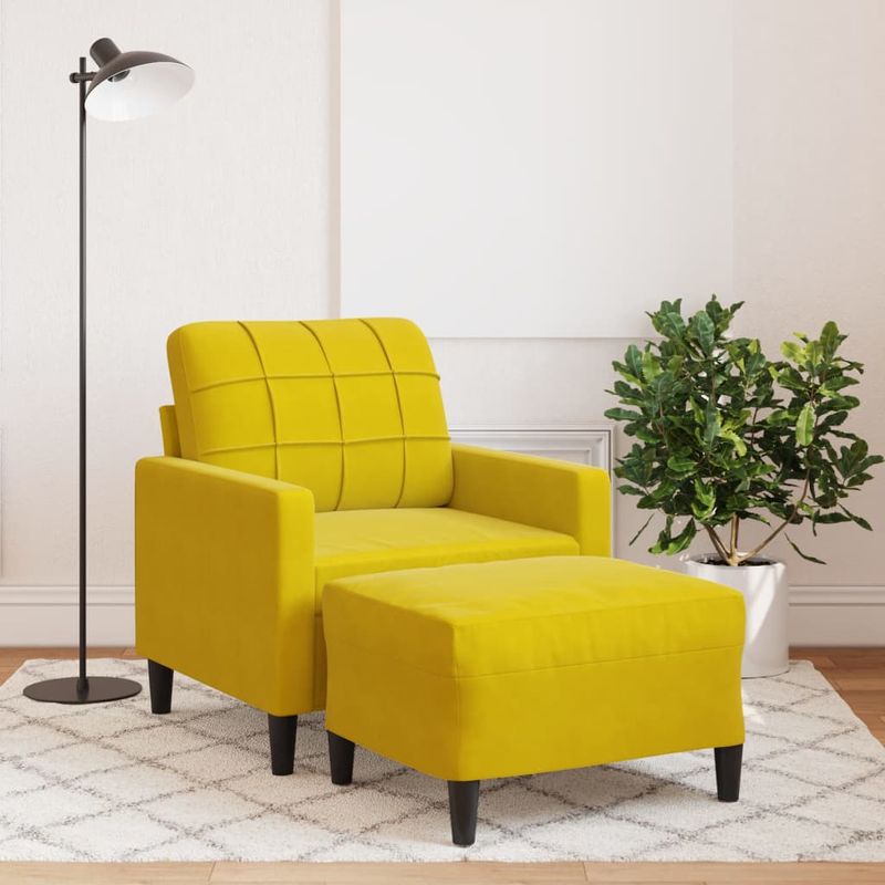 Casa si Gradina - Mobilier - Scaune si fotolii - Fotolii - Fotoliu canapea cu taburet, galben, 60 cm, catifea - Infinity.ro