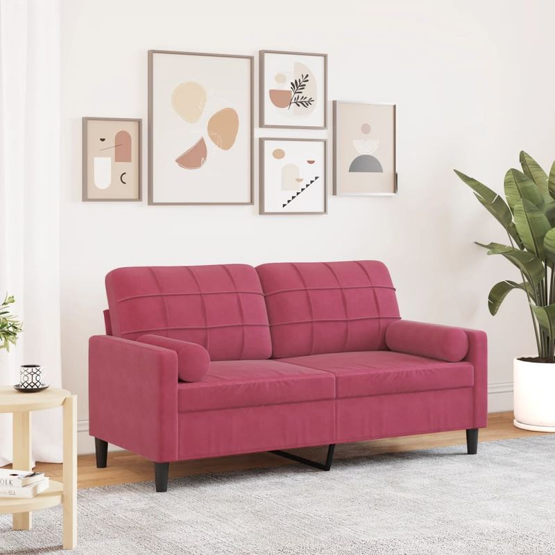 Casa si Gradina - Mobilier - Canapele si coltare - Canapele - Canapea cu 2 locuri cu pernute, rosu vin, 140 cm, catifea - Infinity.ro