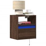 Casa si Gradina - Mobilier - Comode si corpuri - Noptiere - Noptiere montate pe perete cu lumini LED, 2 buc., stejar maro - Infinity.ro