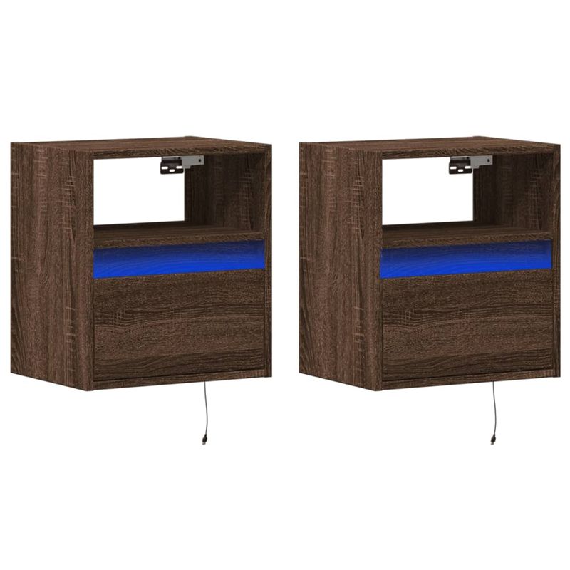 Casa si Gradina - Mobilier - Comode si corpuri - Noptiere - Noptiere montate pe perete cu lumini LED, 2 buc., stejar maro - Infinity.ro