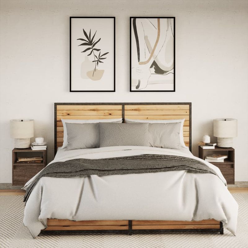 Casa si Gradina - Mobilier - Comode si corpuri - Noptiere - Noptiere montate pe perete cu lumini LED, 2 buc., stejar maro - Infinity.ro