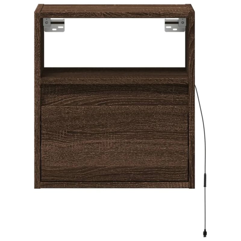 Casa si Gradina - Mobilier - Comode si corpuri - Noptiere - Noptiere montate pe perete cu lumini LED, 2 buc., stejar maro - Infinity.ro