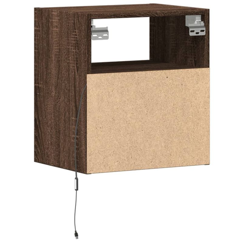Casa si Gradina - Mobilier - Comode si corpuri - Noptiere - Noptiere montate pe perete cu lumini LED, 2 buc., stejar maro - Infinity.ro
