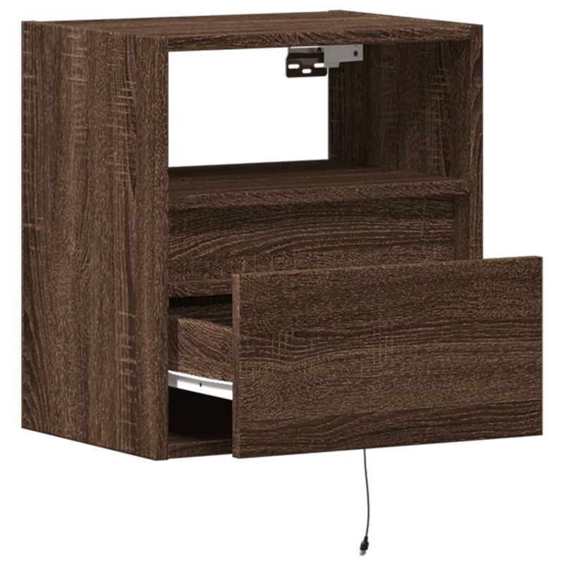 Casa si Gradina - Mobilier - Comode si corpuri - Noptiere - Noptiere montate pe perete cu lumini LED, 2 buc., stejar maro - Infinity.ro