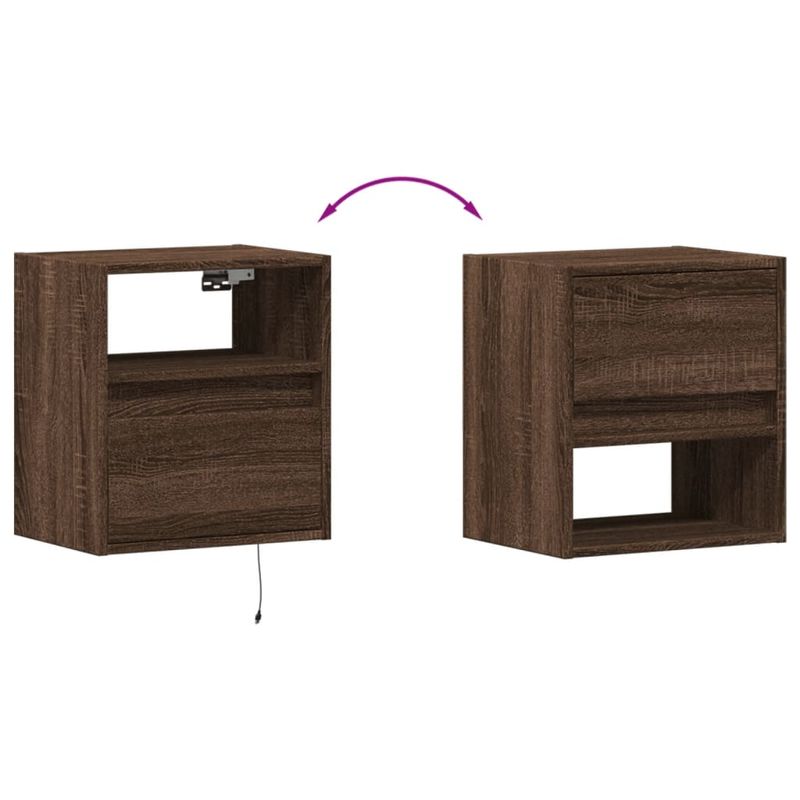 Casa si Gradina - Mobilier - Comode si corpuri - Noptiere - Noptiere montate pe perete cu lumini LED, 2 buc., stejar maro - Infinity.ro