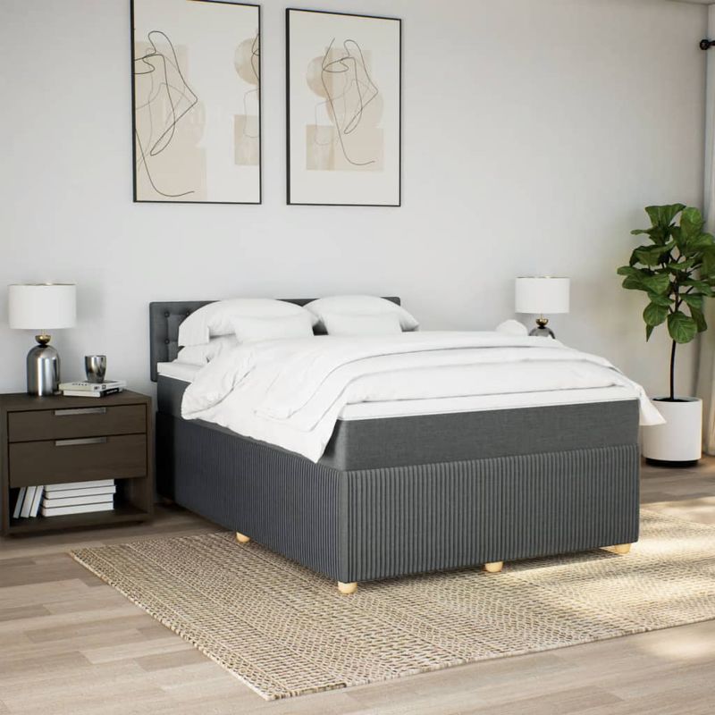 Casa si Gradina - Mobilier - Paturi si accesorii - Paturi - Pat continental cu saltea, gri inchis, 160x200 cm, tesatura - Infinity.ro