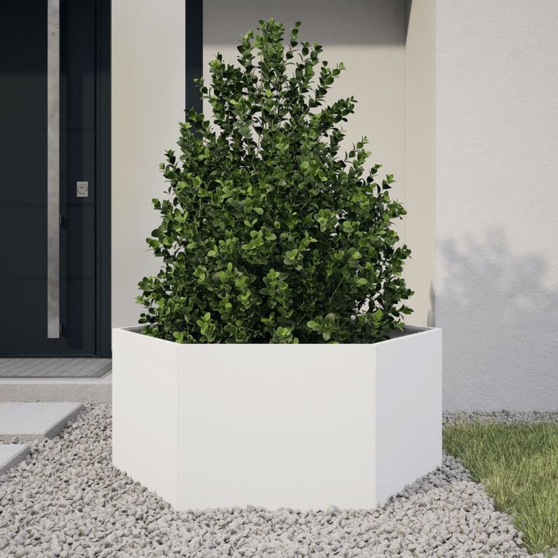 Casa si Gradina - Gradinarit si plante - Plante si ghivece - Ghivece si suporturi - Jardiniera de gradina alb 104x90x45 cm otel hexagonal - Infinity.ro