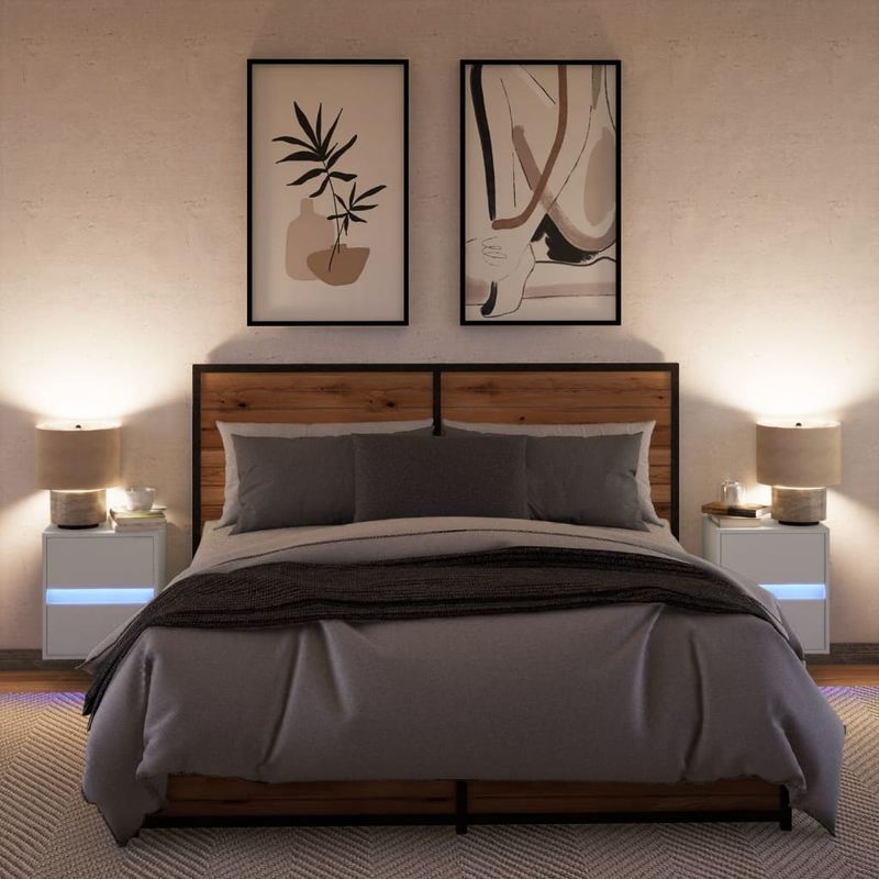 Casa si Gradina - Mobilier - Comode si corpuri - Noptiere - Noptiere montate pe perete cu lumini LED, 2 buc., alb - Infinity.ro