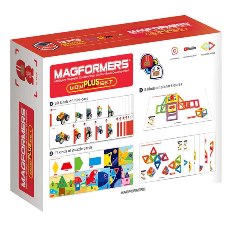 Jucarii, Copii si Bebe - Jucarii si jocuri - Seturi de constructie si cuburi - Seturi de constructie - Set magnetic de construit- Magformers Wow Plus, 18 piese - Infinity.ro