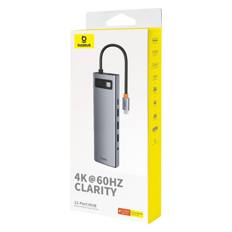 PC, gaming si accesorii - Retelistica - Hub-uri - Hub Type-C la HDMI 4K, VGA, 4xUSB, Type-C, RJ45, SD, TF, Jack 3.5mm - Baseus Metal Gleam (B00030709811-00) - Space Gri - Infinity.ro